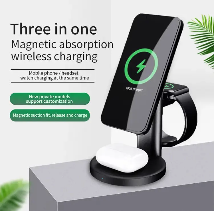 Nuovo caricabatterie magnetico wireless 3 in 1 per iPhone 12 13 14 15 Pro Max Mini caricabatterie rapido tipo C per Apple Airpods Watch 6 5 4 3 2 Station Dock