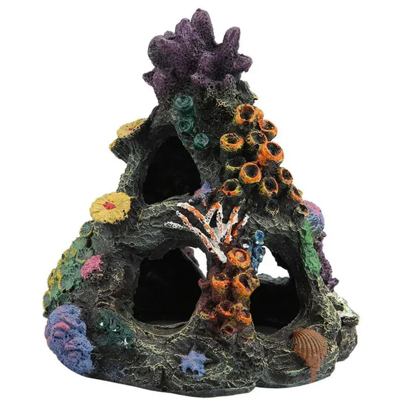 Decorations Coral Reef Aquarium Decoration Fish Tank Resin Rock Mountain Cave Ornaments Fish House for Betta Sleep Rest Hide Play Breed