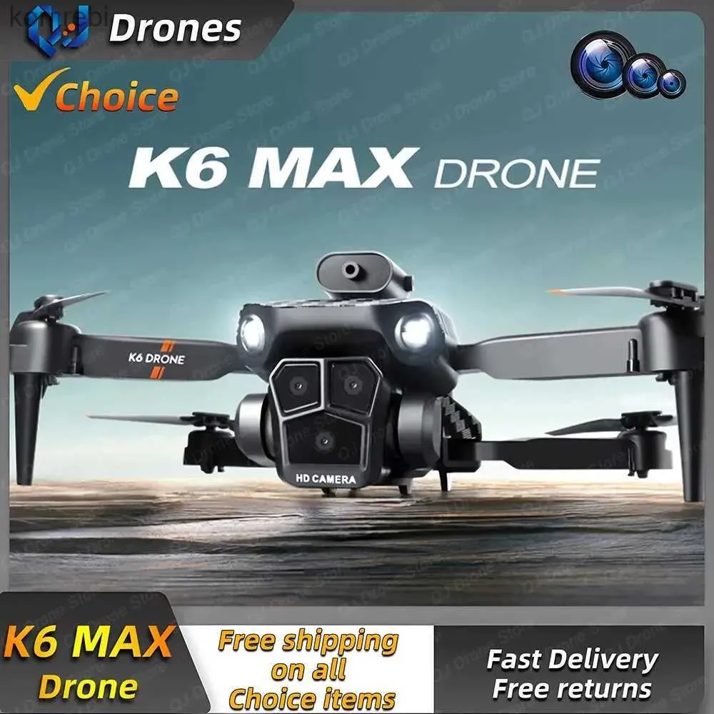 Drones K6 Max Triple-Camera Drone 4K HD Optik Akış Konumlandırma 360 Engeli Kaçınma Katlanabilir Quadcopter WiFi FPV RC Oyuncaklar Dron 24313