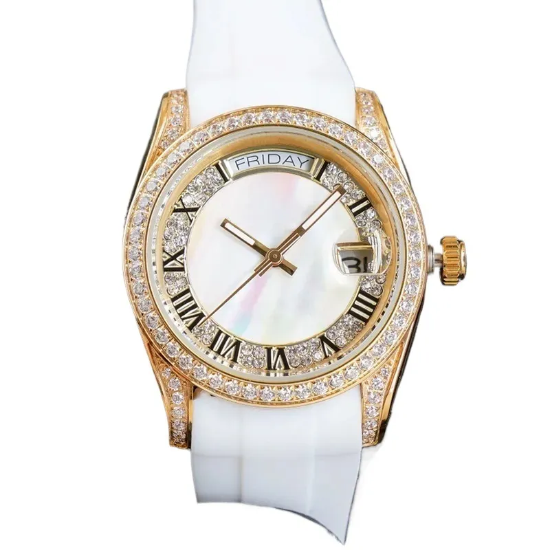Designerklockor för kvinnor Mekanisk rörelse Lysande safir Dial Moissanite Watch Clock Date Rubber Strap Fashion Watches Ladies Christmas Gift SB068 C4