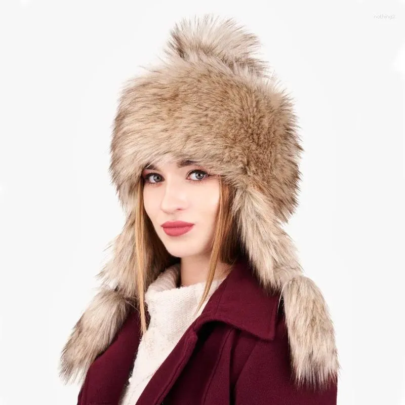 Bérets Femmes Hiver Peluche Fausse Fourrure Bomber Chapeau Haut Mignon Doux Épaissi Cheveux Princesse Protection des Oreilles Chaud