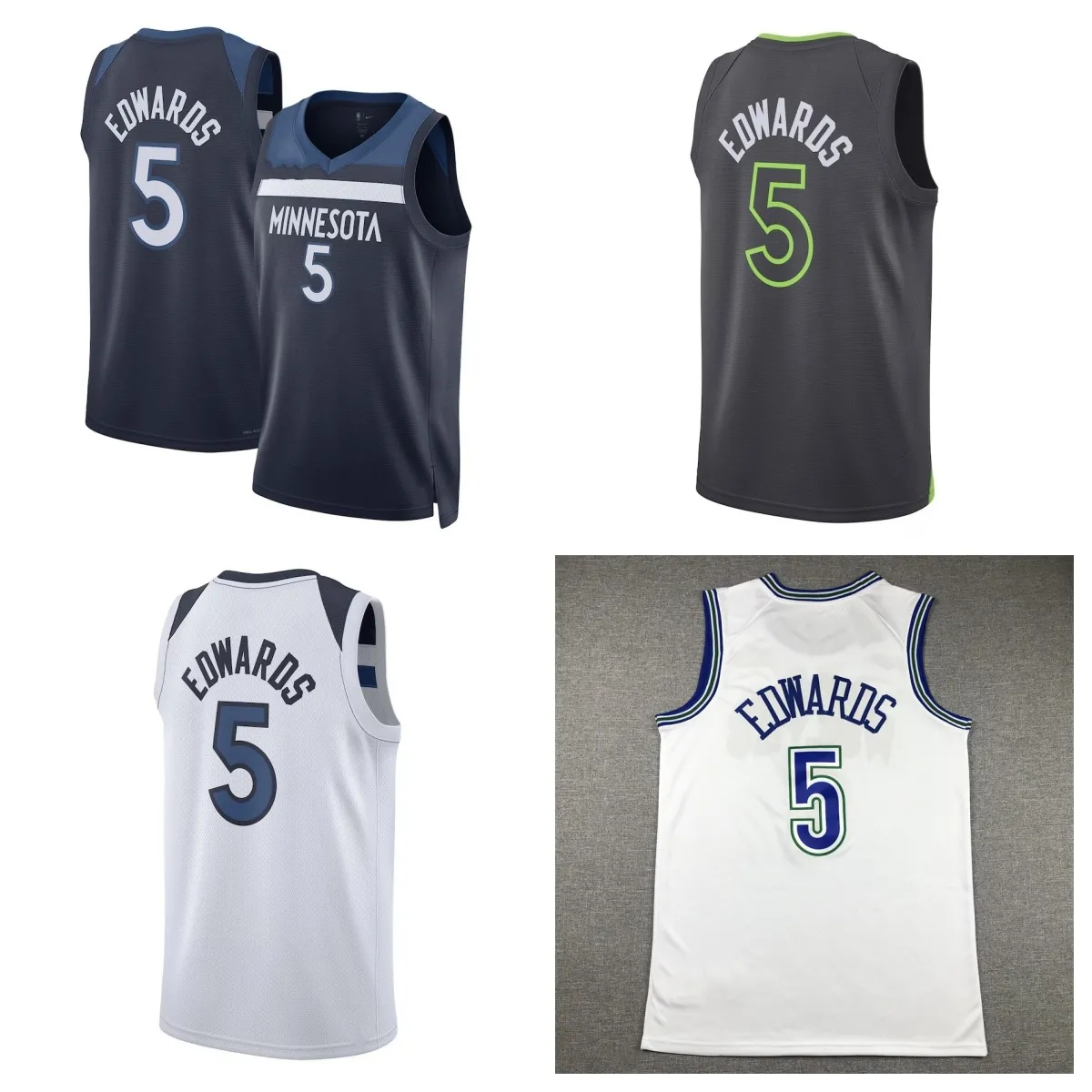 Anthony Edwards 5 Jersey Basketball Jerseys Black White Navy City Throwback Men Stitched Jersey S-XXL Mix Match Order