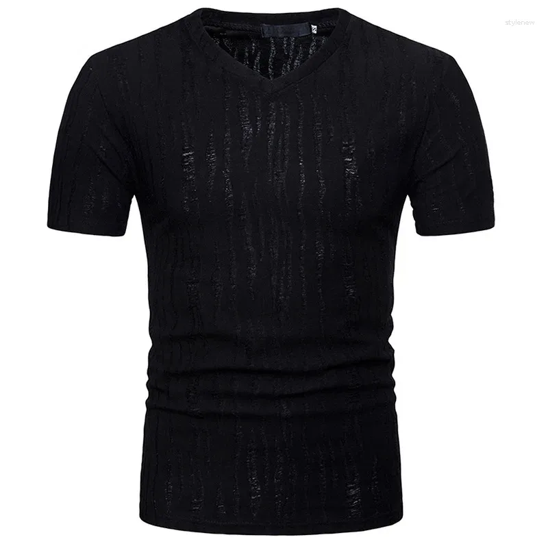 Herren T-Shirts Herren Schwarz Transparent V-Ausschnitt Hipster Slim Fit Kurzarm Ripped Hole Shirt Männer Streetwear Hip Hop T-Shirt Homme