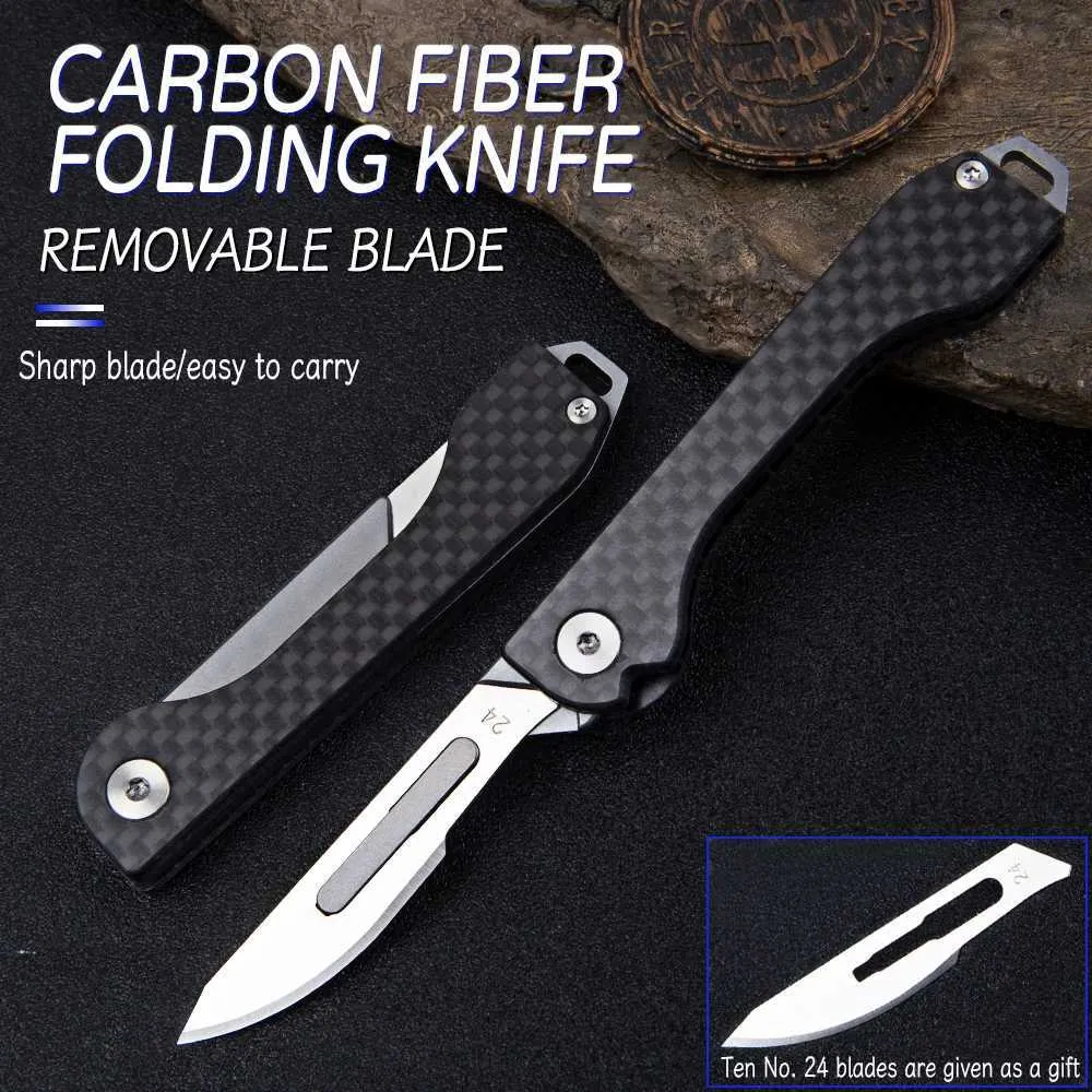 Camping Hunting Knives Folding carbon fiber scalpel outdoor portable folding knife multifunctional small folding guillotine knife for paper 240315