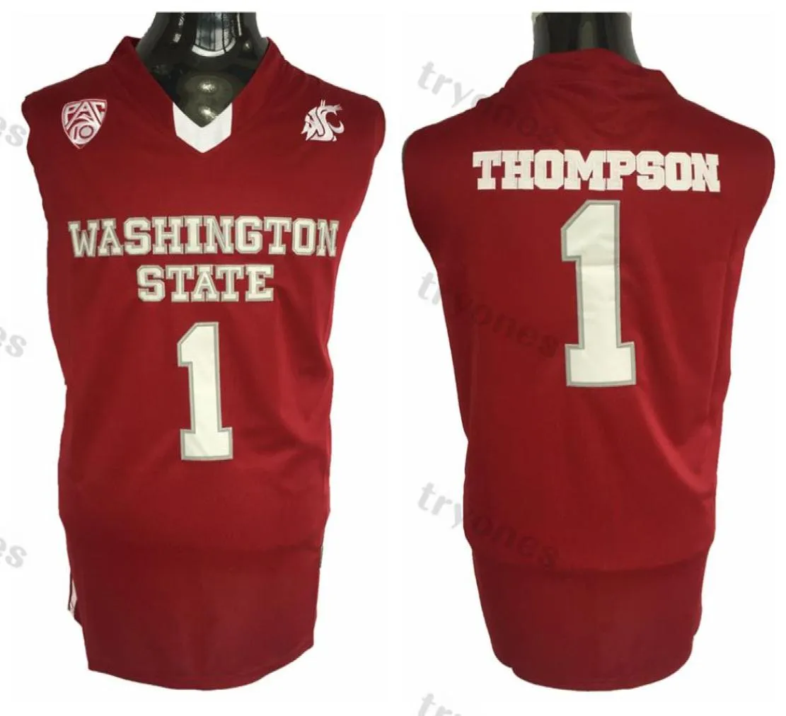 Maglia da uomo vintage Washington State Cougars Klay 1 Thompson College Basketball Maglie rosse Home cucite Camicie SXXL7976341