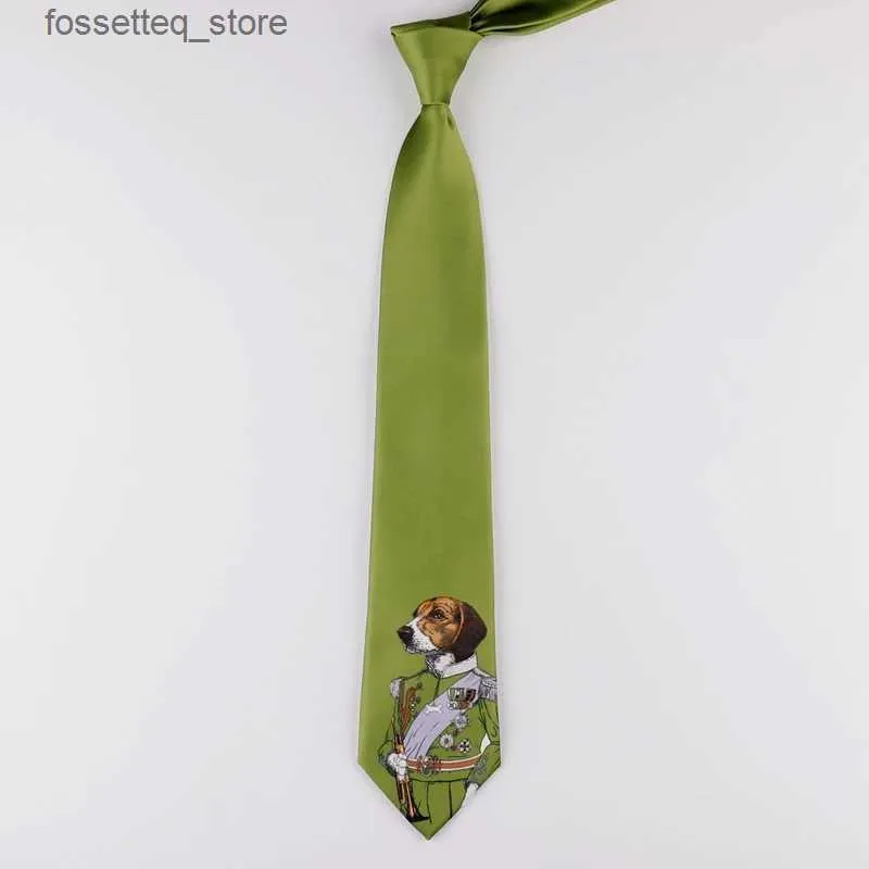 Neck Ties Free Shipping New Male men man unique fashion Original Design Fun Green Dog General Printing 7CM Tie Korean Student necktie L240313