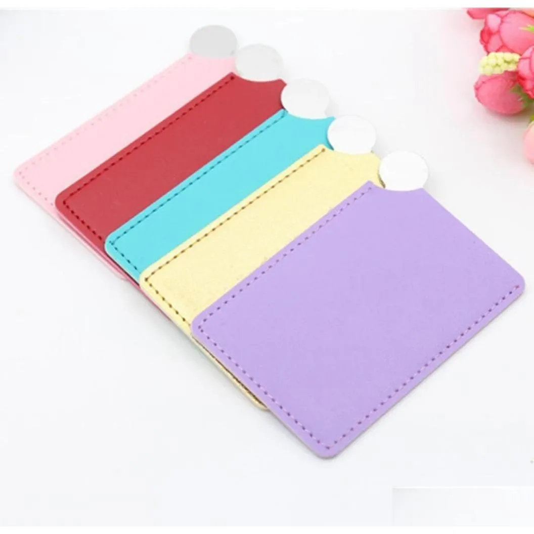 Compact Mirrors High Quality Portable Shatter Proof Card Style Pocket Cosmetic Mirror Pu Leather Er Stainless Steel Unbreakable Makeup Otypt