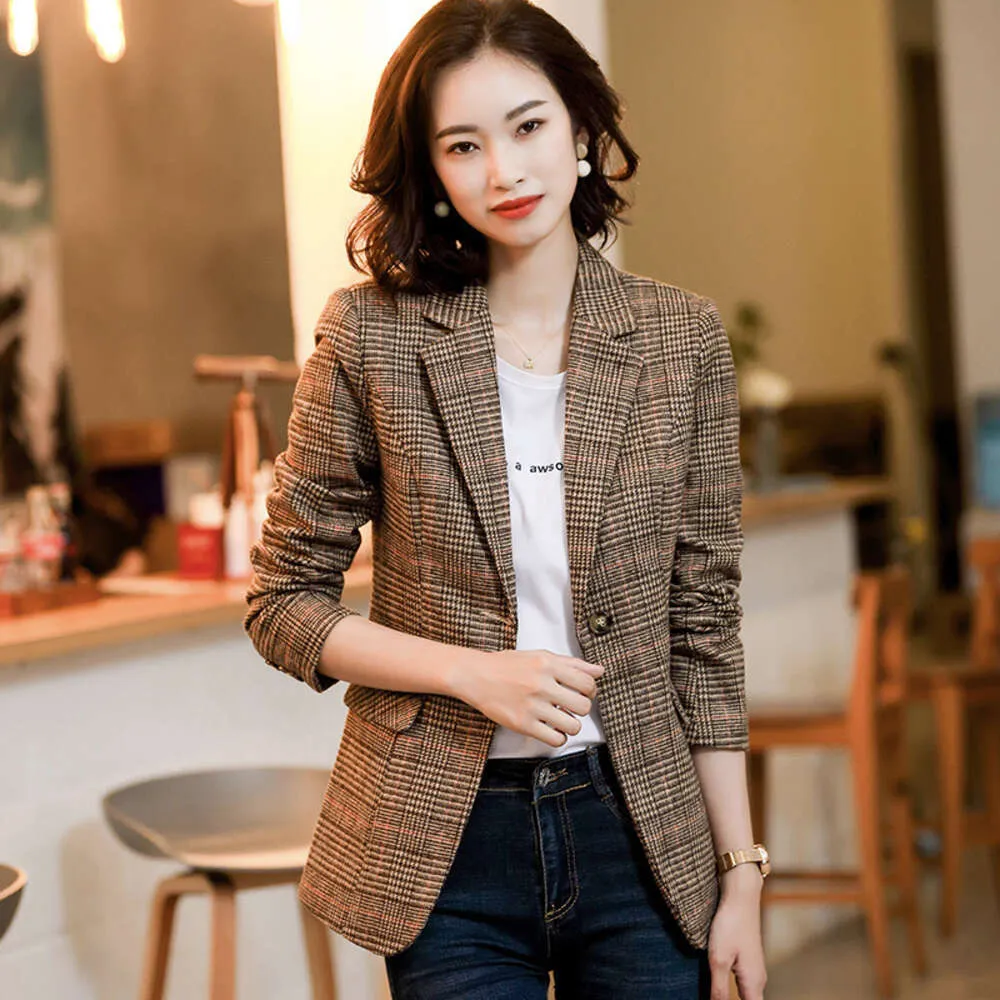Small Fashionable Stylish Jacket For Women's Spring And Autumn Leisure Chic Niche Plaid Suit Single Piece Top Style Style