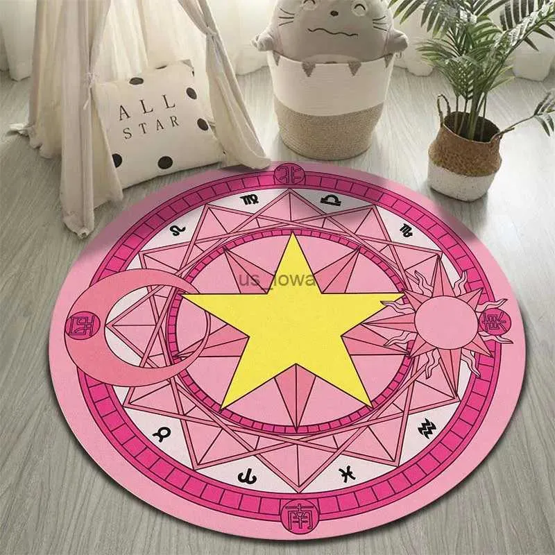 Mattor Cartoon Cardcaptor Sakura Magic Circle Area Rug Round vardagsrum mattan rosa rosa utan halkar golvmatta flicka sovrum soffa yogamat gåva