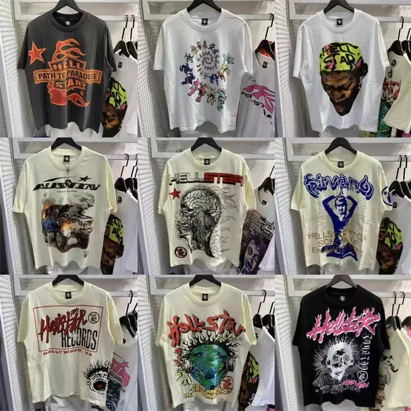 Hellstar T-Shirts Erkek Kadın Tasarımcı Pamuklar Üst T Shirt Man S Rahat Gömlek Luxurys Giyim Sokak Giysileri Tees