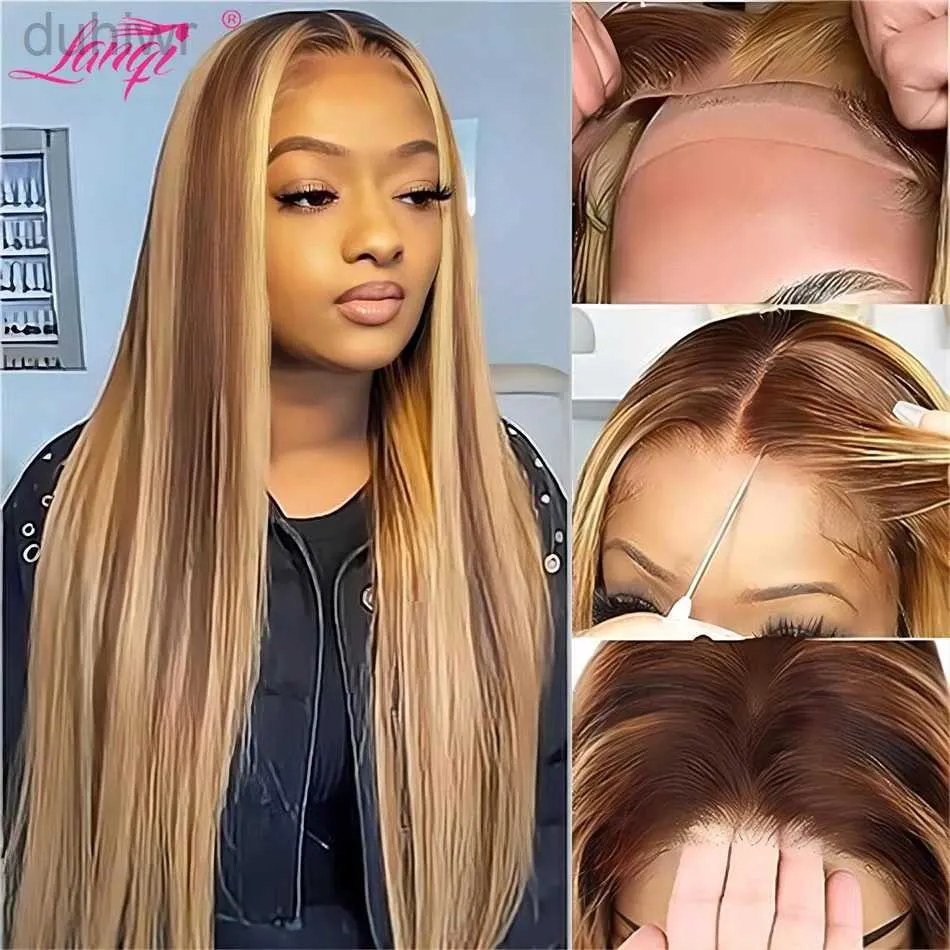 Syntetiska peruker Chignons belyser Glueless Wig Hair för att bära 13x4 rak spets frontal peruk hår transparent spets fram peruker för kvinnor LDD240313