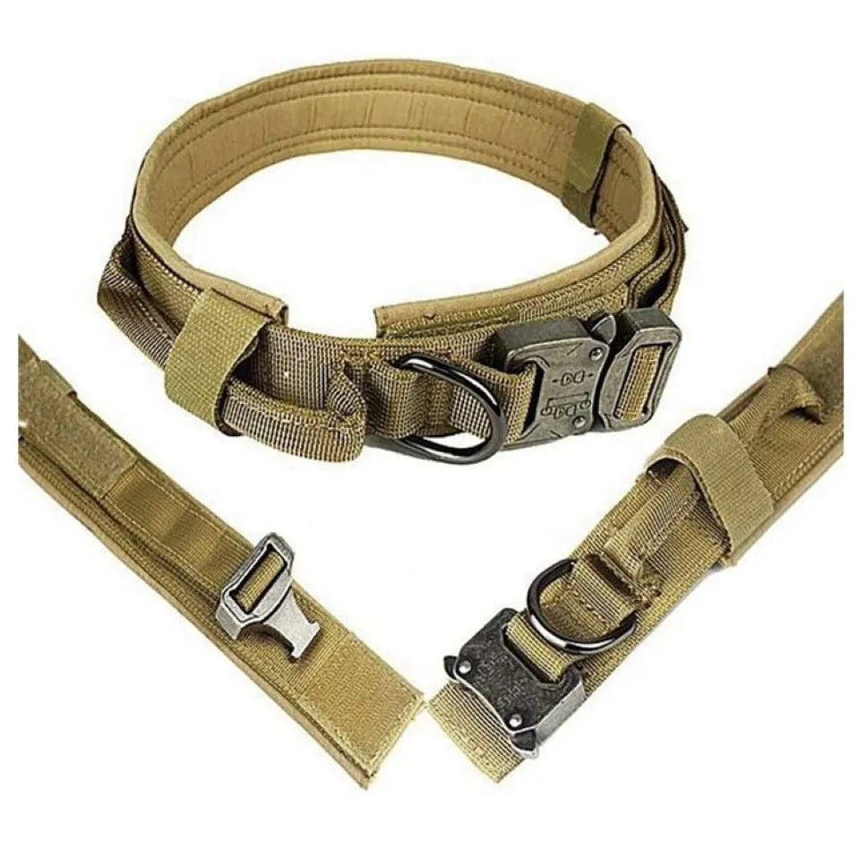 Coleiras táticas para cães, nylon ajustável k9, coleira militar para cães, fivela de metal resistente com alça, Ranger Green-M227o