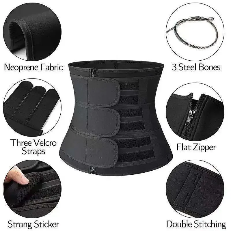 Men and Women Waist Support Waist Trainer Fitness Sauna Sweat Neoprene Tummy Slimming Belt with Zipper Body Shaper S-4XL 3 Color 240313