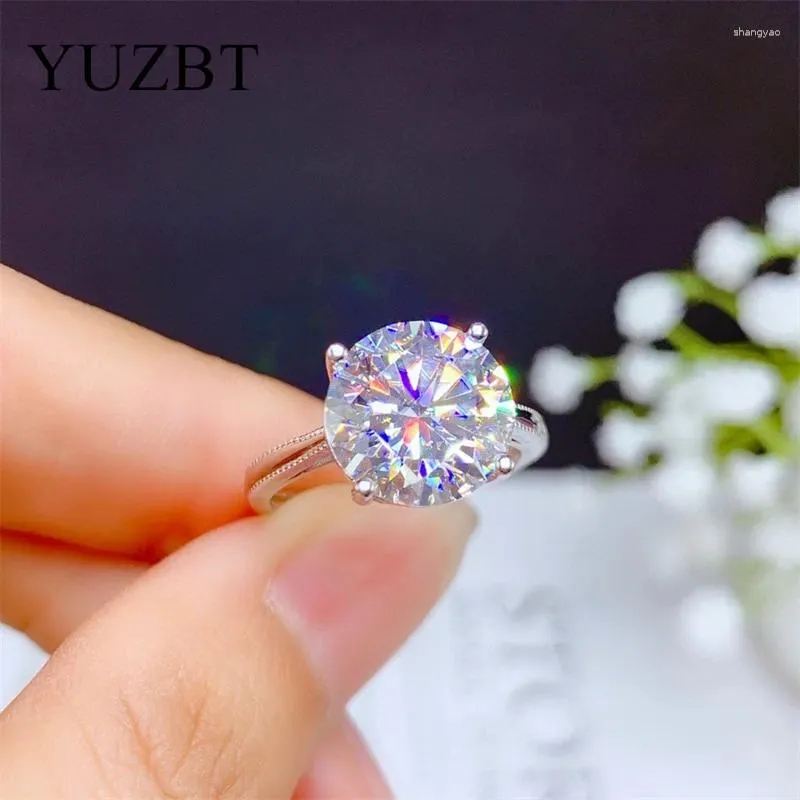 Cluster Rings YUZBT Solid 18K White Gold Plated 5 Round Excellent Cut Diamond Past D Color Moissanite Ring Wedding Gift Jewelry