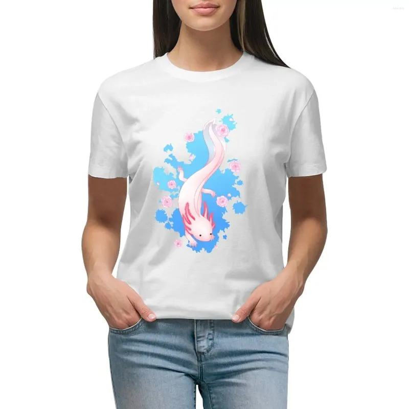 Polo da donna Axolotl Nuoto con fiori di ciliegio T-shirt Vestiti carini Magliette Magliette estive Abito occidentale per le donne