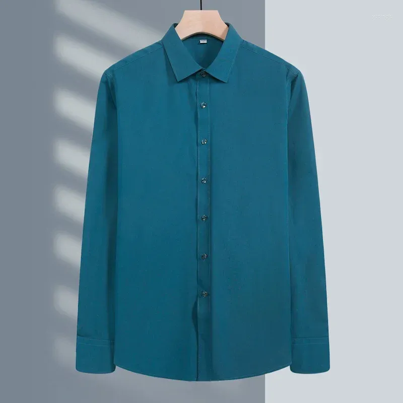 Мужские повседневные рубашки 2024, осенняя однотонная японская рабочая одежда с длинными рукавами, деловая рубашка