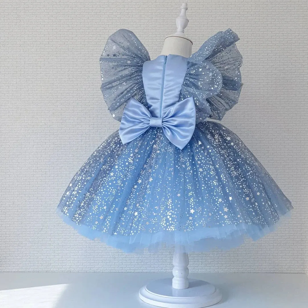 Baby Wedding Evening Dresses For Girls 1- 5 års paljett Birthday Party Kids Princess Dress Tulle Tutu Toddler Baby Vestido 240307