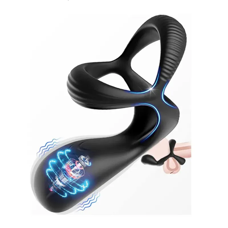 Anel peniano vibratório 3 em 1, vibrador masculino para retardar a ejaculação, estimulador de períneo, brinquedos sexuais para homens, produtos adultos 240312