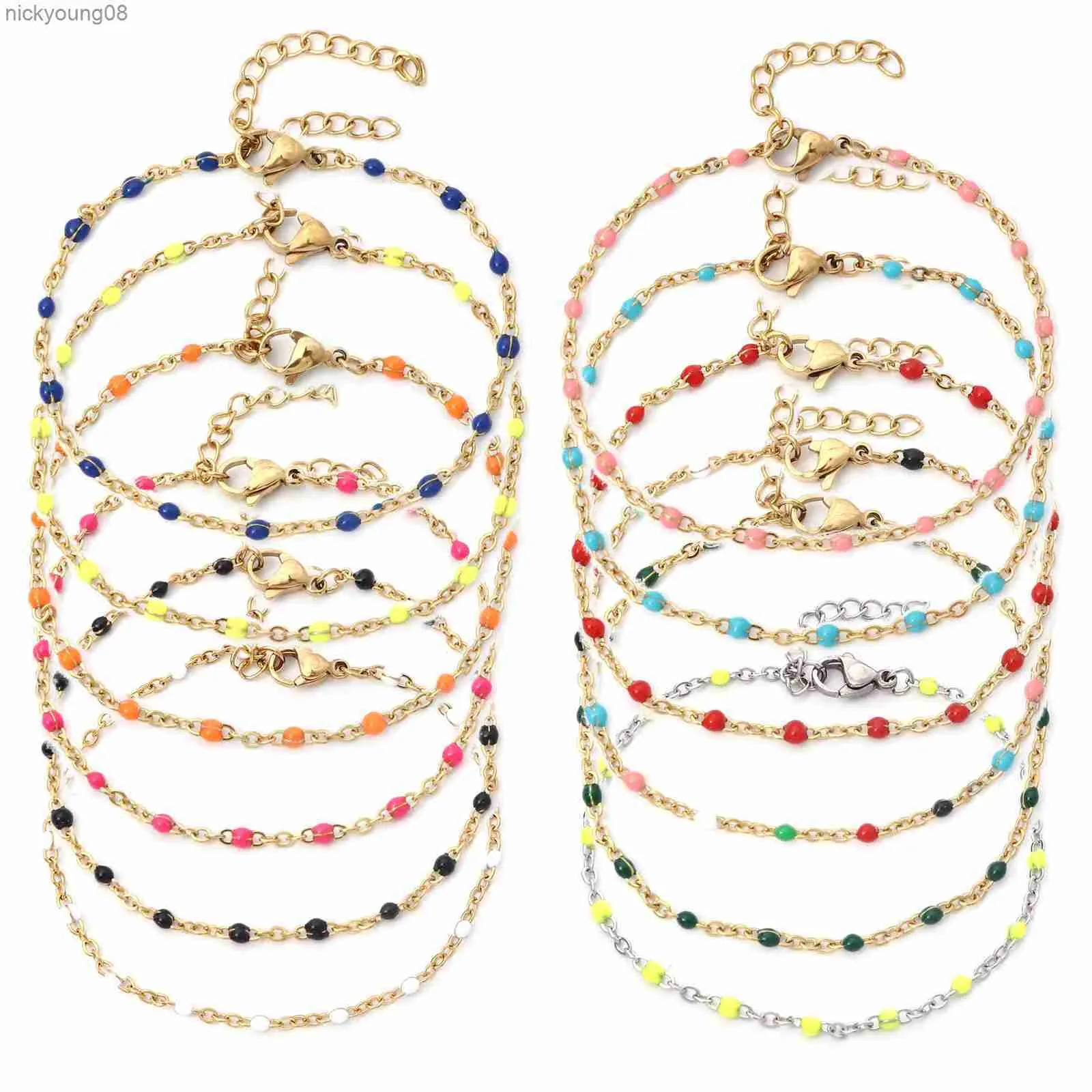 Bangle 304 Łańcuch kabli stali nierdzewnej Bracelets złote kolorowe łańcuchy metalowe Enamel wielokolorowy dla kobiet prezenty biżuterii 17 cm Long1pcl2403