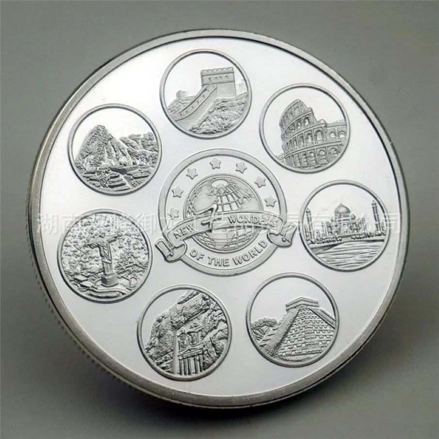 Gift Nya sju underverk av världen samlarobjekt Silverpläterad souvenirmyntkollektion Art Creative Commemorative Coin250J