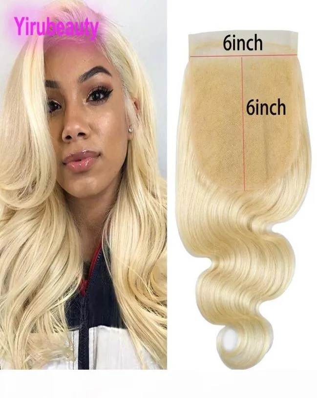 Indian Raw Virgin Hair 6X6 Lace Closure Middle Three Part Body Wave 613 Blonde Color 6 By 6 Closure With Baby Hair3047254