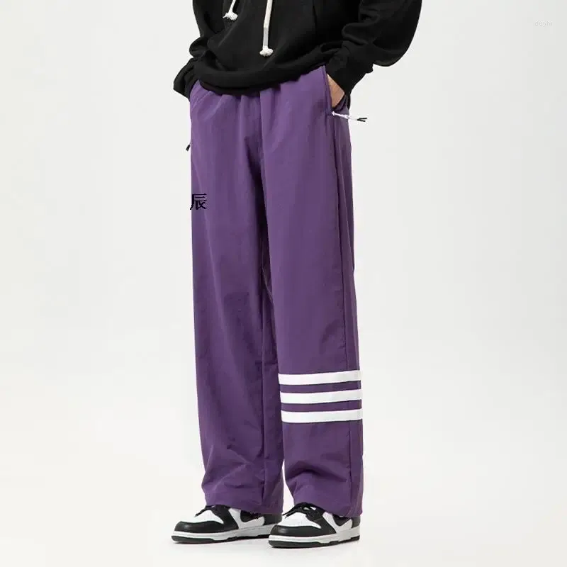 Mäns byxor Spring Wide Leg Sweatpants Lossa raka solida utomhusbyxor Manlig rand överdimensionerad Hip Hop Streetwear