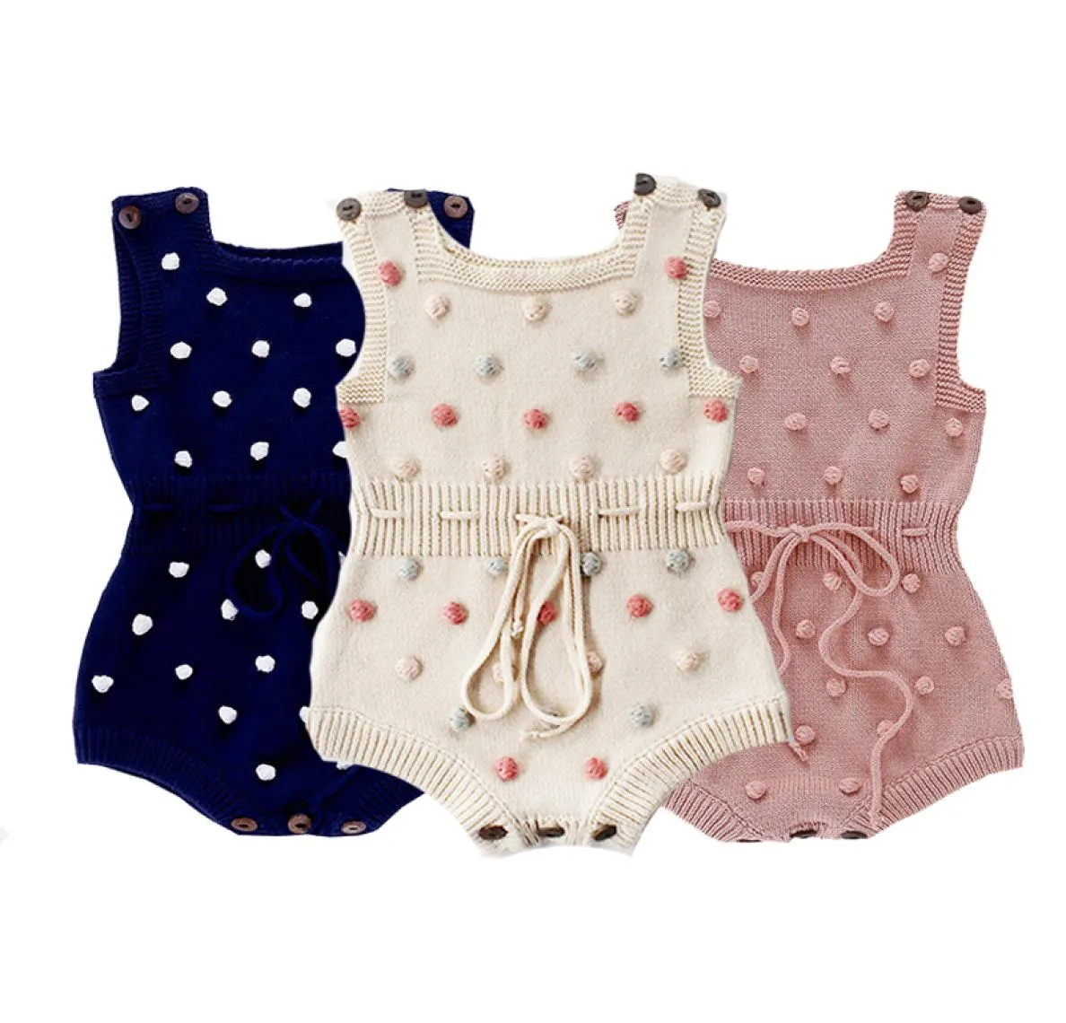 Infant Baby Knitted Rompers 3 Dot Printed Sleeveless Solid Wool Jumpsuit Waist Elastic Band Kid Onesies Girls Outfits Clothes 027850142