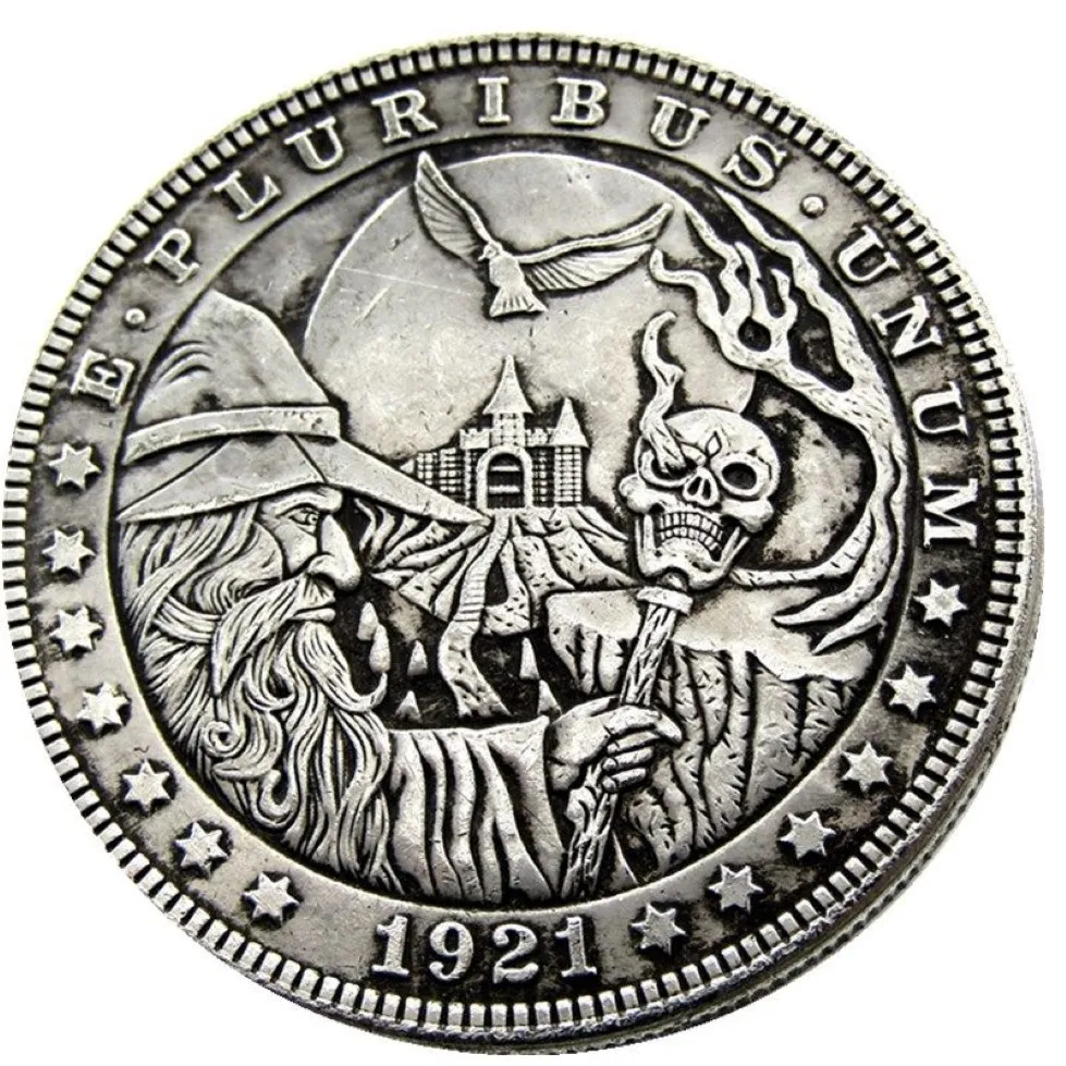 HB34 Hobo Morgan Dollar Skull Zombie szkielet kopia monety mosiężne ozdoby rzemieślnicze akcesoria dekoracyjne 295f