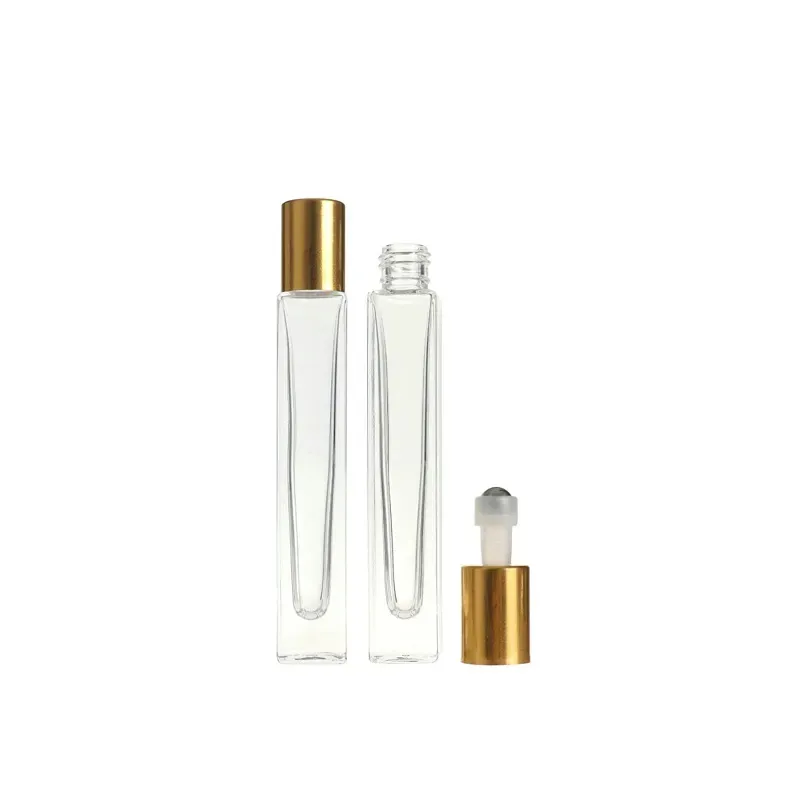 Rolo de perfume de 10ML em garrafa de vidro transparente com frascos de óleo essencial de rolo de bola de metal