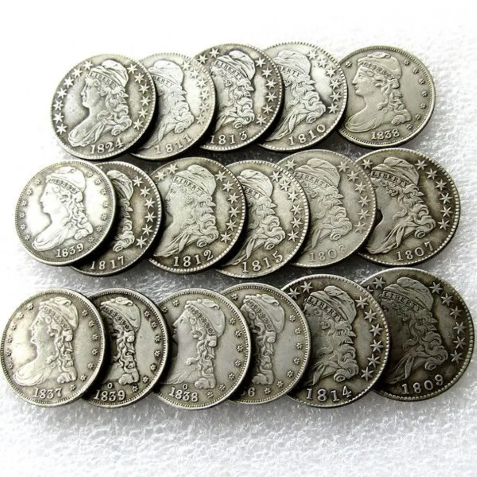 US Mix Date 1807-1839 17pcs CAPPED BUST HALF DOLLAR Craft Silver Plated Copy Coin metal dies manufacturing factory 247T