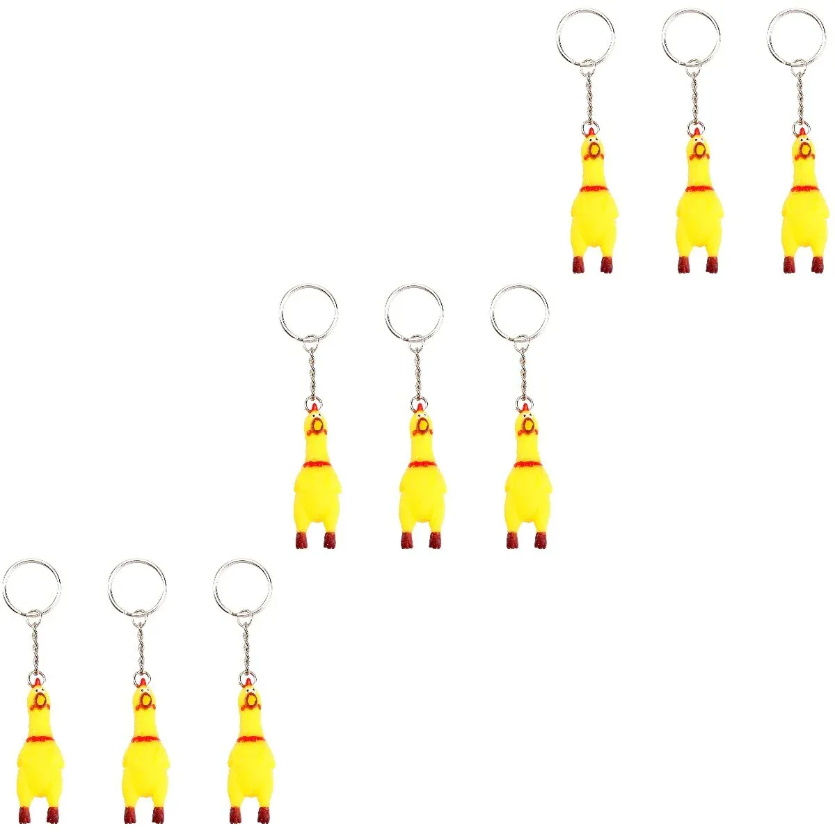 おもちゃ9パックは叫び声を絞る鶏のキーチェーン面白い黄色のきしむ鶏のペンダントのために鍵