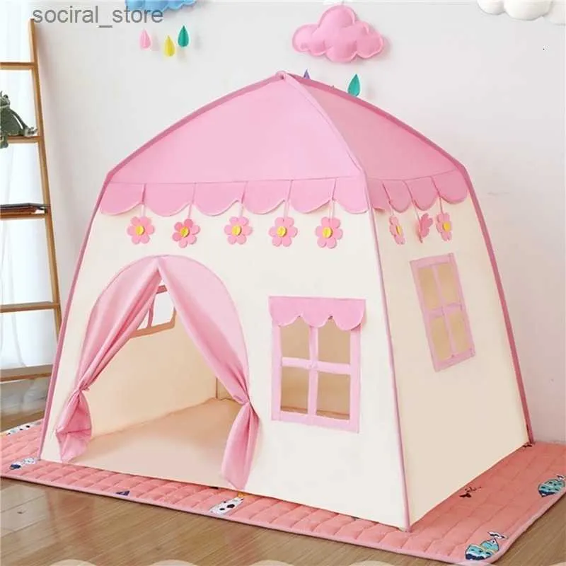 Toy Tents Toy Tents 1.3m Bärbara barns tält Wigwam Folding Kids Tipi Baby Play House Large Girls Pink Princess Castle Child Room Decor 221014 L240313