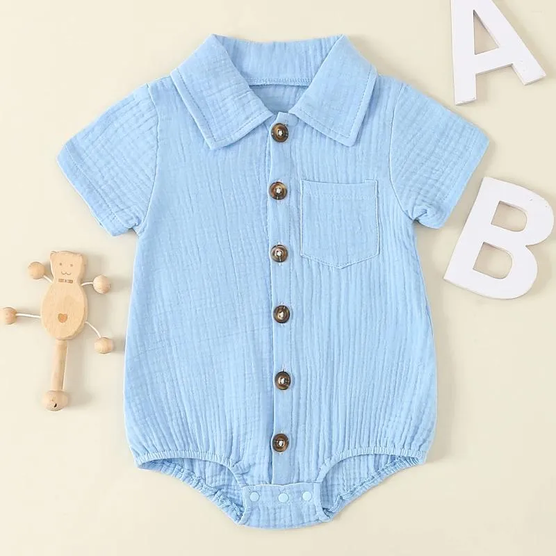 Rompers zomer baby babymeisjes jongens shirts bodysuit stevige kleur afslag kraag met korte mouw jumpsuits casual kleding