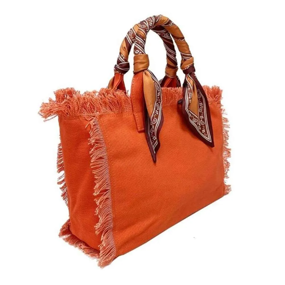 Borsa tote da donna con frange in tela arancione personalizzata primaverile con manici a sciarpa