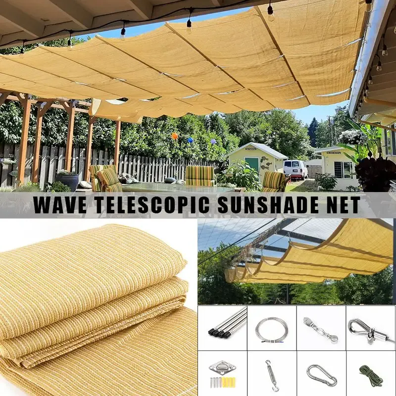 NETS Summer Wave Telecopic Sunshade Net Outdoor Sun Sharing Sail Sun Canopy Sourtyard Shade Awning с установками аксессуаров