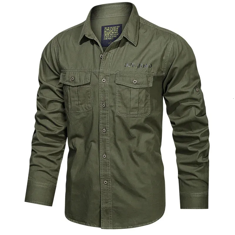 Green Black Cargo Long Sleeves Shirts For Mens 2023 Spring Autumn Design Brand Oversize 4XL 5XL Military Clothes Casual Blouse 240306