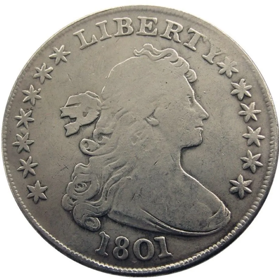 Монеты США 1801 года, латунная, посеребренная копия доллара с буквенным краем, драпированный бюст, 359 г