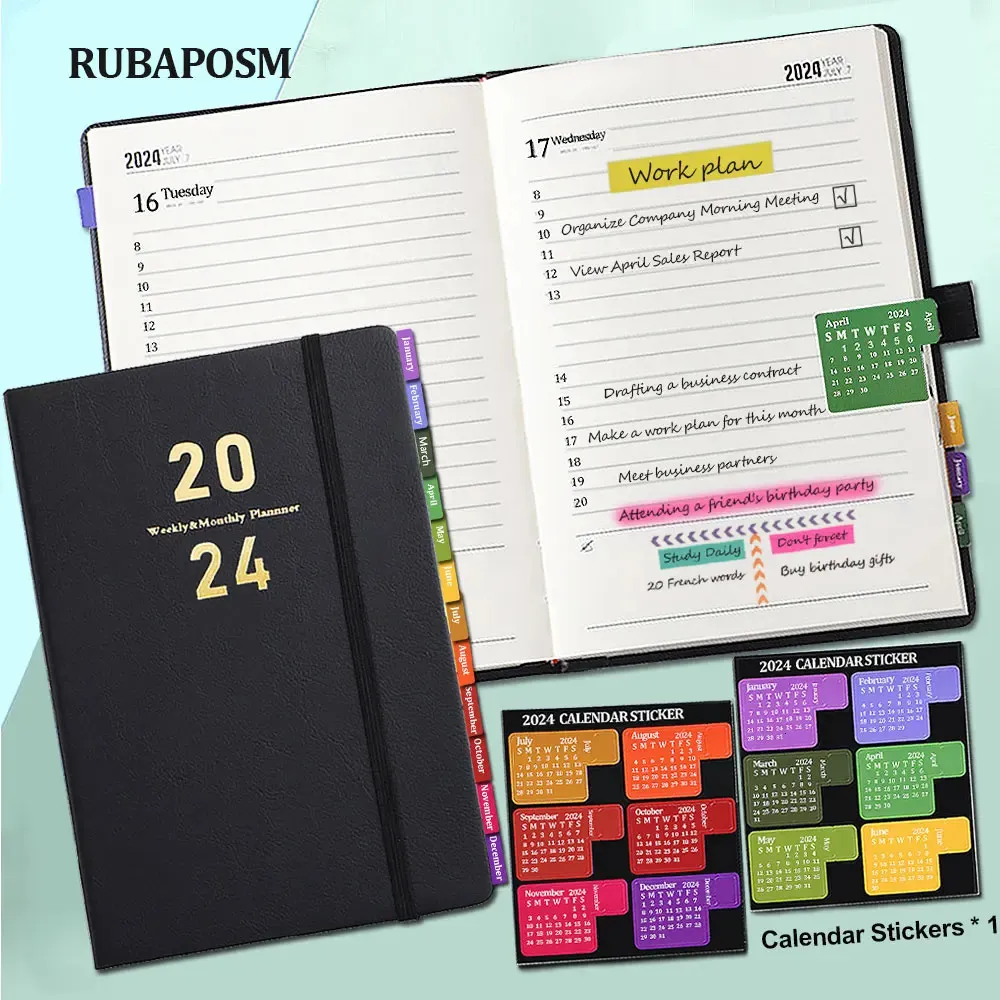 A 5 Planner Notebook 365 dni Notatnik Daily Cotygodniowy Dziennik z indeksem kalendarzowym naklejki biurowe Podarunek Prezent 240306