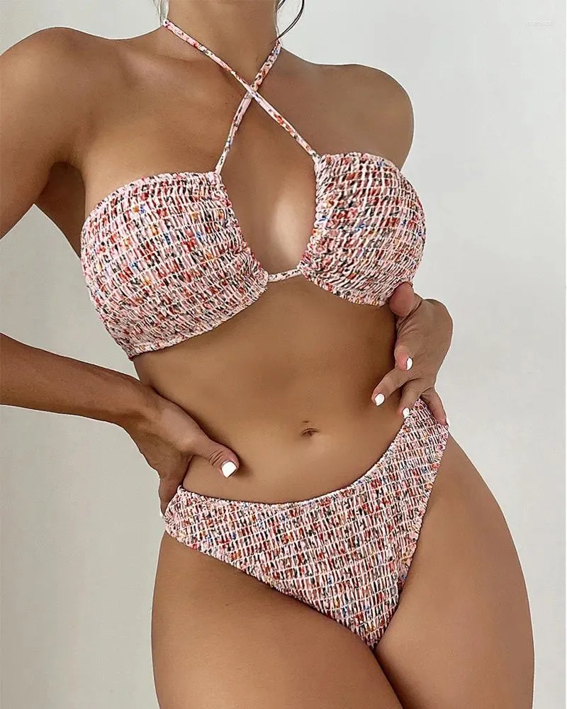 Mulheres de banho sexy impressão bikini 2024 mulher maiô criss cross mulheres string tanga biquinis conjunto feminino maiô beach wear biquini