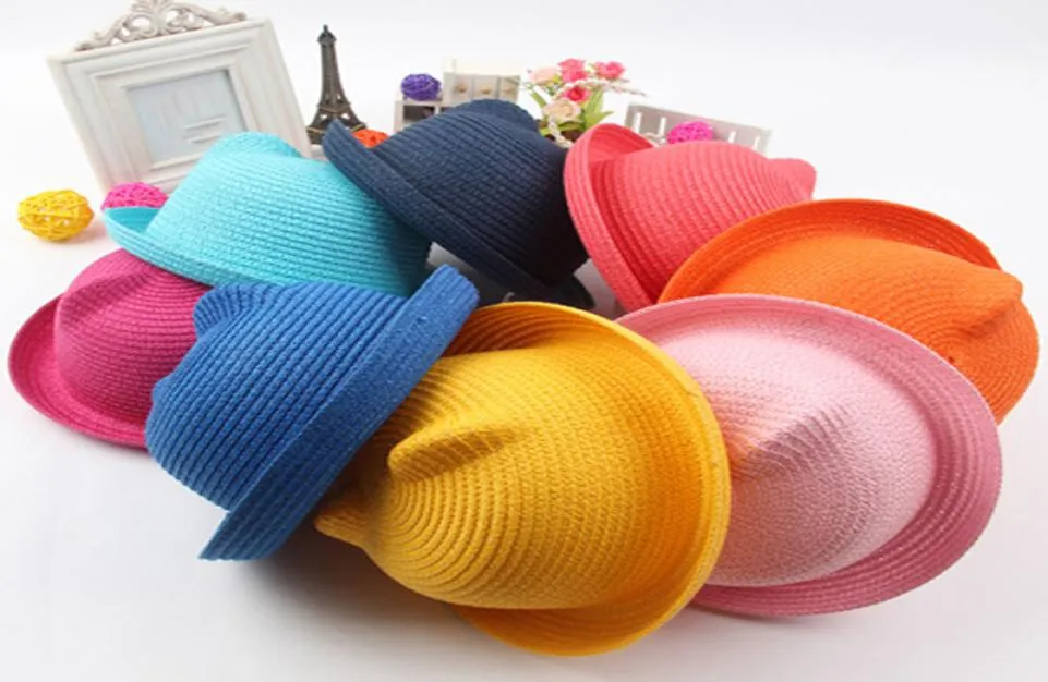 Chapeaux de paille enfants caractère oreille décoration casquette d'été bébé chapeau de soleil pour fille garçons seau casquette pour enfants chapeau plage Panama Caps2034246