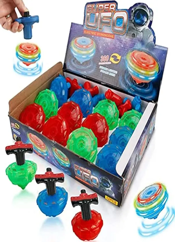 12st LED Light Up Top Toys Flashing UFO Spinning Tops With GyroSCOPE Novely Bulk Toy Party Favors Födelsedagstillbehör6814945