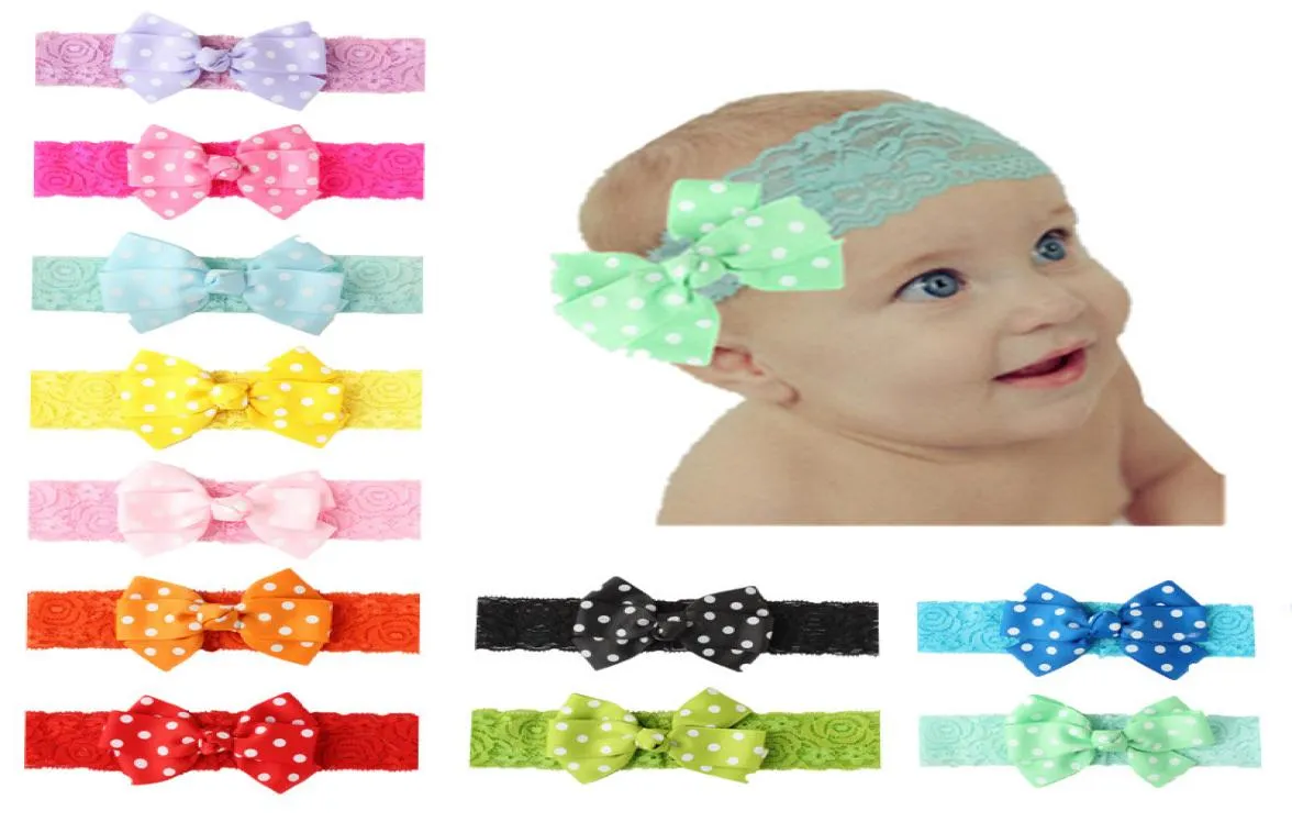 Baby spets pannband med polka dot bow spädbarn flicka sommar hårband hår tillbehör 11colors 185cm2569472