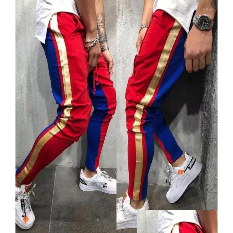 Herrbyxor Men039S strips Gym Cargo Combat Trousers Tracksuit Bot Skinny Joggers Sweat Track 2022Work6387479 Drop Delivery Apparel DHRCG