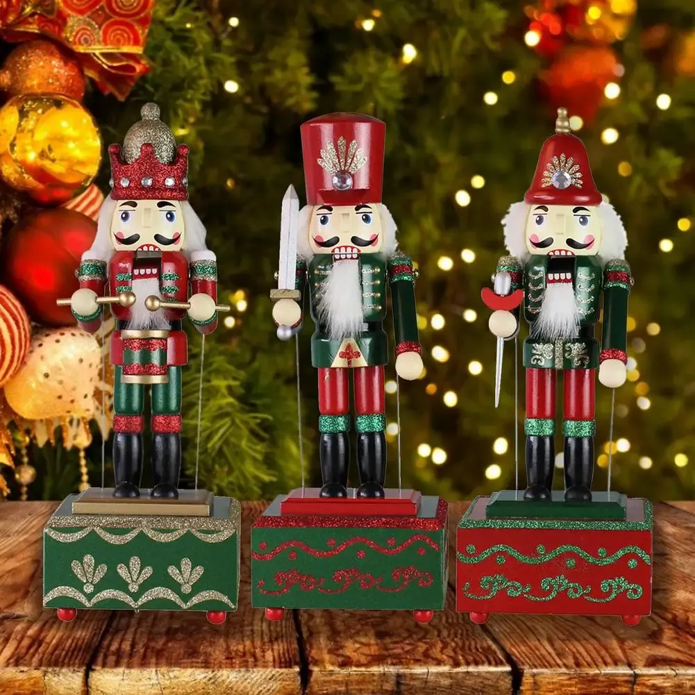 Boxes 32cm Wooden Nutcracker Doll Puppet Music Box for Home Christmas Decoration Ornaments Birthday Gifts Figurines