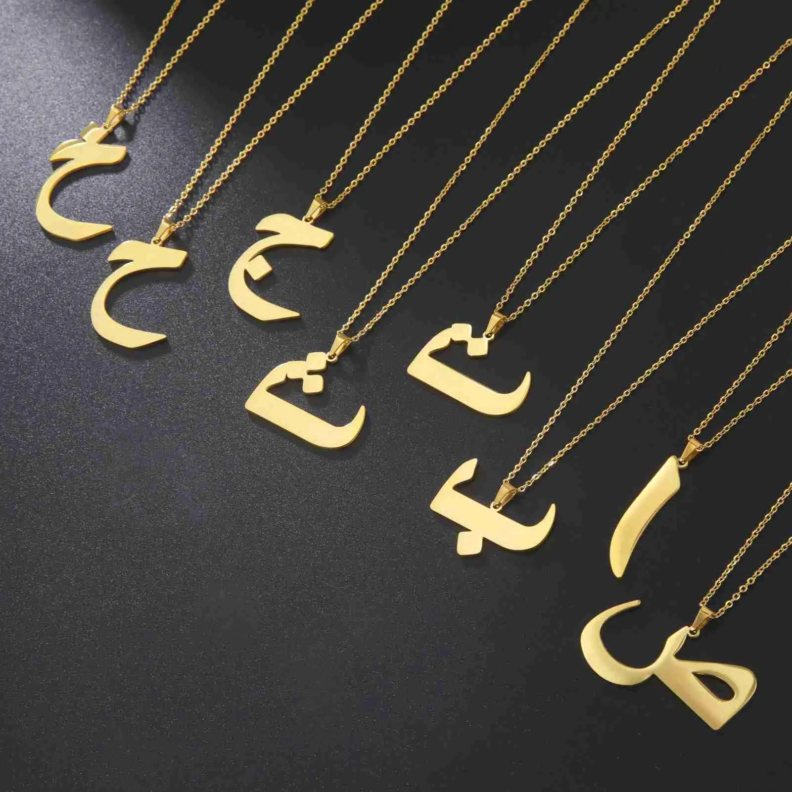 Jeshayuan – collier avec lettres initiales arabes Vintage, en acier inoxydable, personnalisé, 28 colliers de l'alphabet arabe, bijoux arabes personnalisés L24313