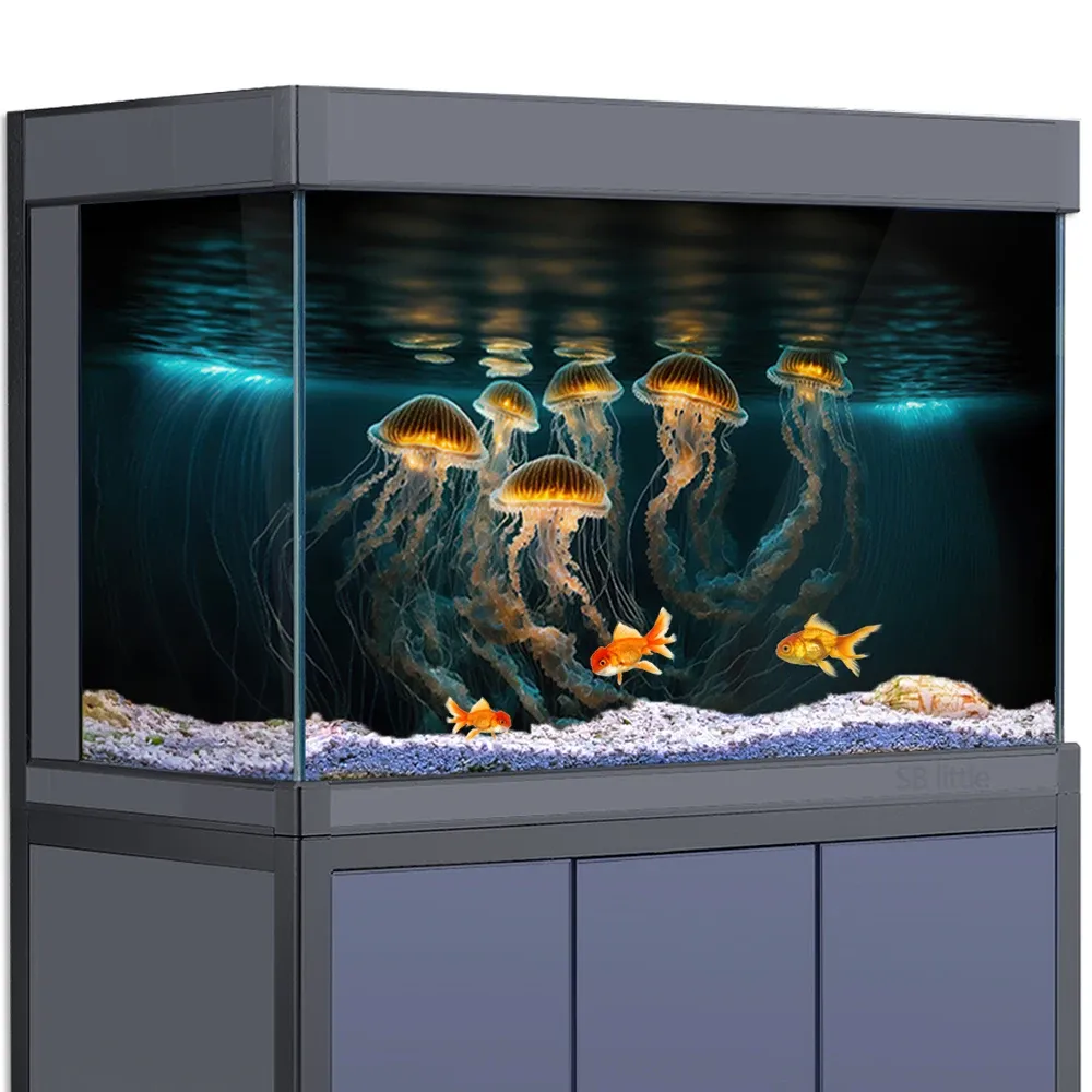 Décorations d'autocollant de fond d'aquarium, décoration pour aquariums, méduses sous-marines, affiche HD 3D, habitat de reptiles de 555 gallons