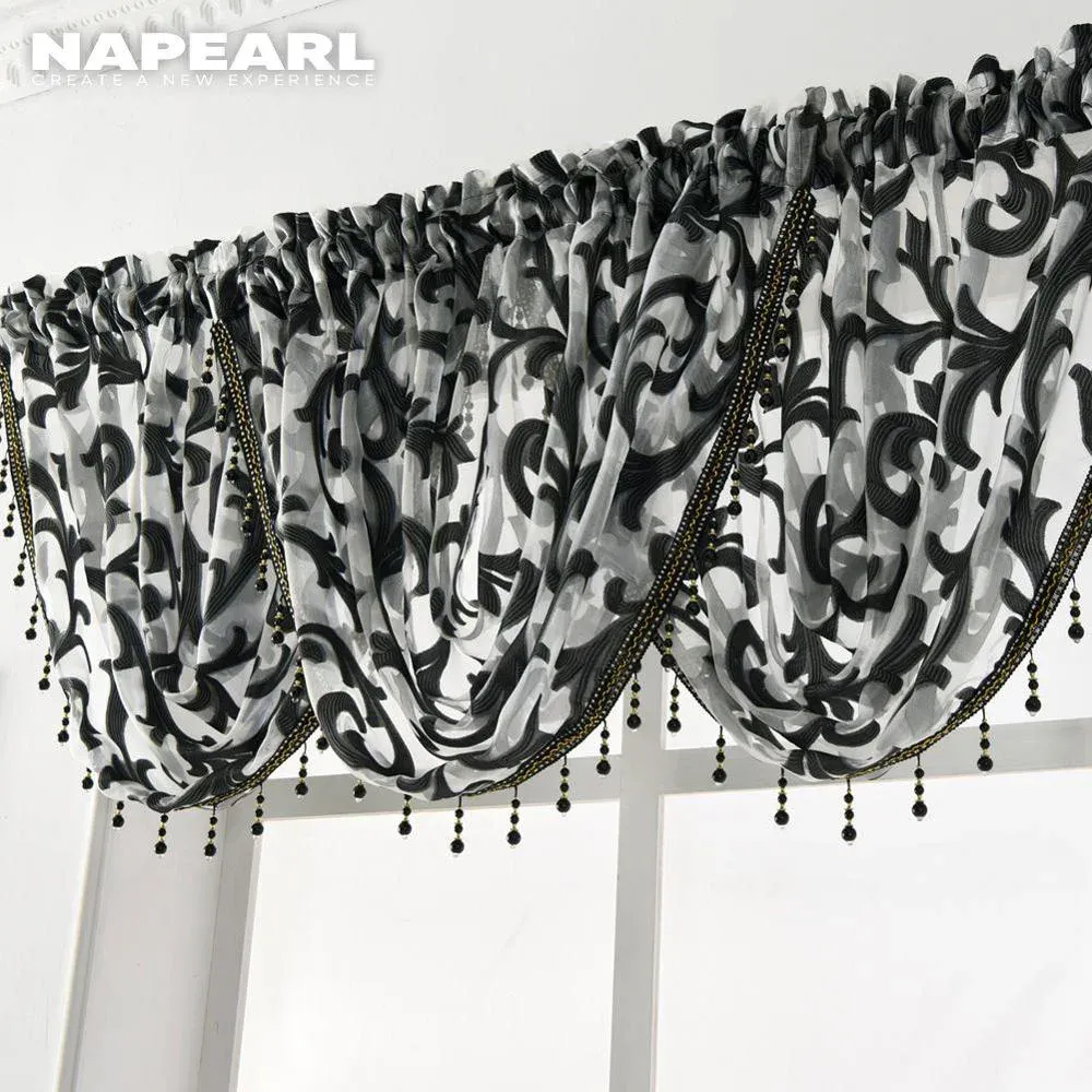 Vorhänge NAPEARL Perlen-Wasserfall-Volant, europäischer Luxus-Vorhang, transparente Stoffe, Fensterdekoration, Behandlung, transparenter Jacquard