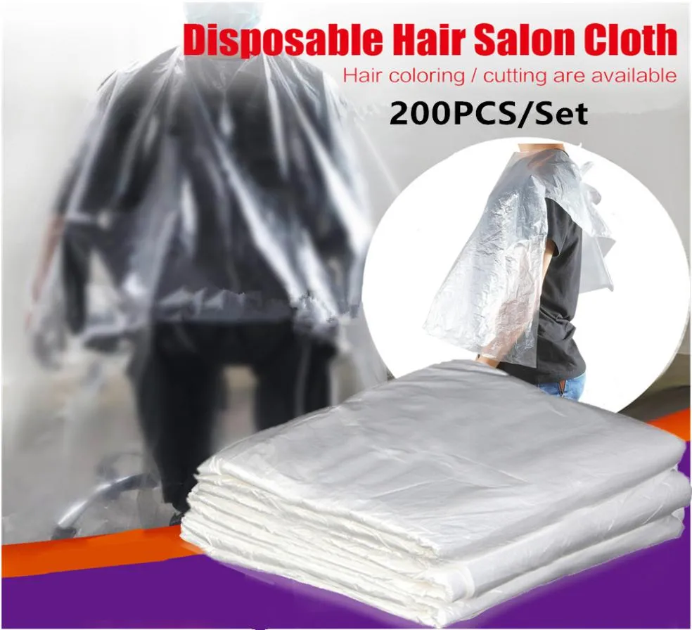 200pcsSet avental transparente descartável à prova d'água capa de cabelo cabeleireiro corte de cabelo pano salão de beleza vestido de barbeiro capa ferramentas de barbeiro 98311115