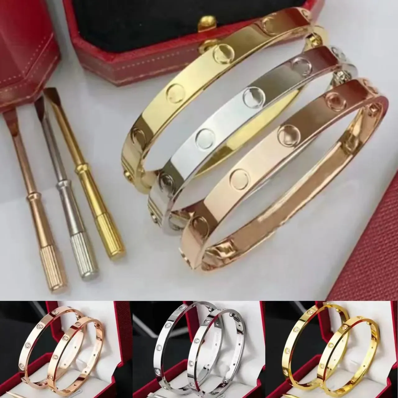 2024 Designer-Schraubarmband, modischer Luxus-Schmuck, trendiger Armreif aus 18 Karat vergoldetem Titanstahl mit Diamant für Damen, Nagelarmbänder, Silber, klassischer Designer-Schmuck