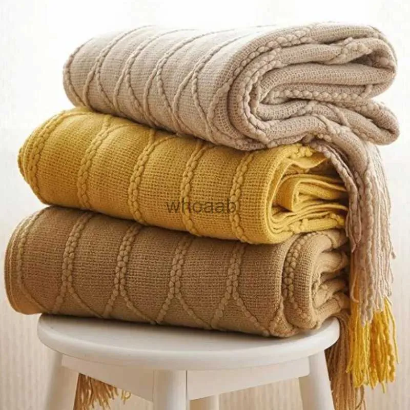 Comforters sets Boho Woven Throw Blanket with Tassels Jacquard Textured Boho Summer Cozy Farmhouse Throw Blankets Manta Para Sof Yellow Khaki YQ240313